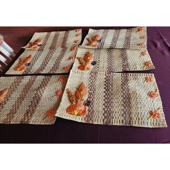 PLACEMENTS & NAPKIN HOLDERS-Mexican -Woven Straw 6 Placemats & 10 Holders - Picture 11 of 15